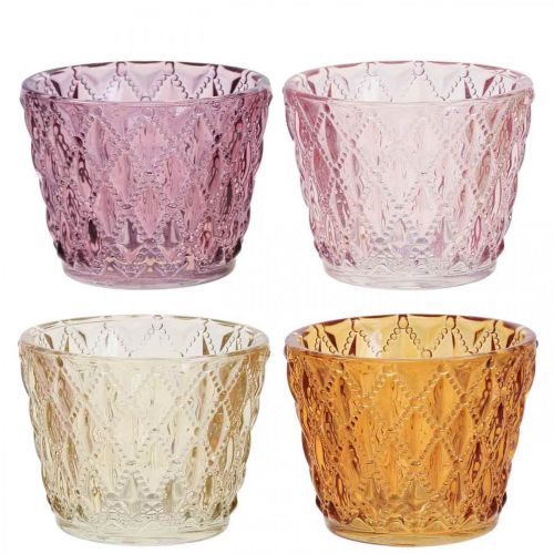 Floristik24 Lanterne glas fyrfadsstage diamantmønster Ø7,5cm H6cm 4stk