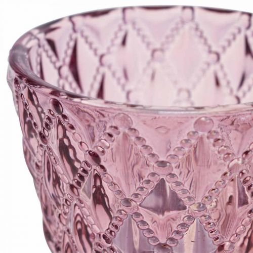 Floristik24 Lanterne glas fyrfadsstage diamantmønster Ø7,5cm H6cm 4stk