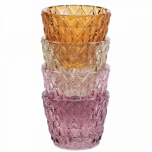 Floristik24 Lanterne glas fyrfadsstage diamantmønster Ø7,5cm H6cm 4stk