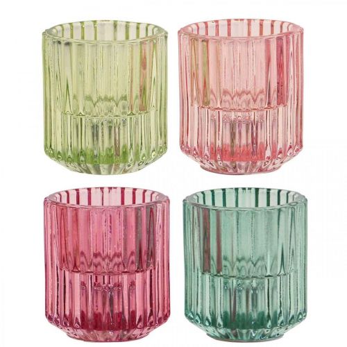 Floristik24 Lanterne glas ribbet fyrfadsstage Ø5,5cm H6cm 4stk