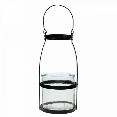 Floristik24 Lanterne glas med hank lysestage sort H25cm