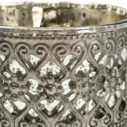 Floristik24 Lykteglas med orienteringsmønster sølv Ø7,5cm H8cm