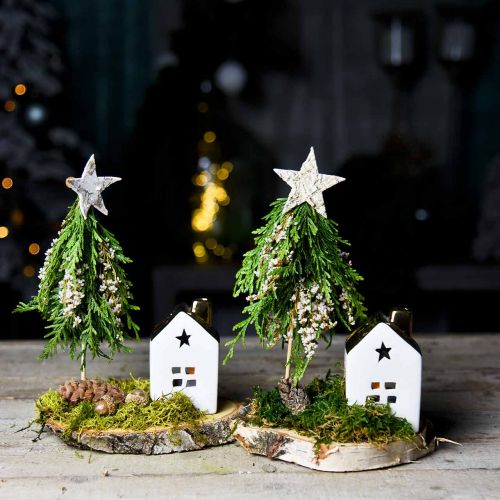 Floristik24 Lanternehus keramisk lyshus til fyrfadslys hvid, guld 10cm 3stk