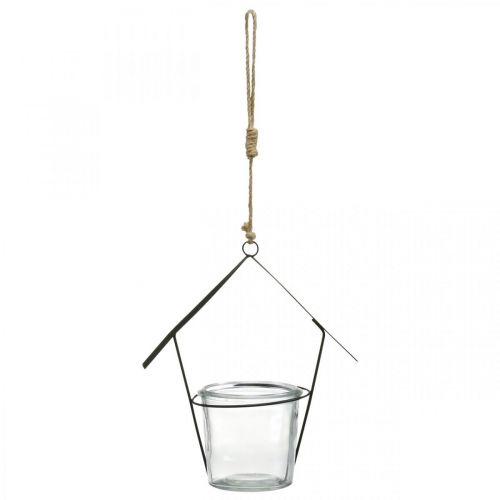 Artikel Lanternehus, fyrfadsstage til ophæng, metaldekoration, glas H21,5cm 2stk.