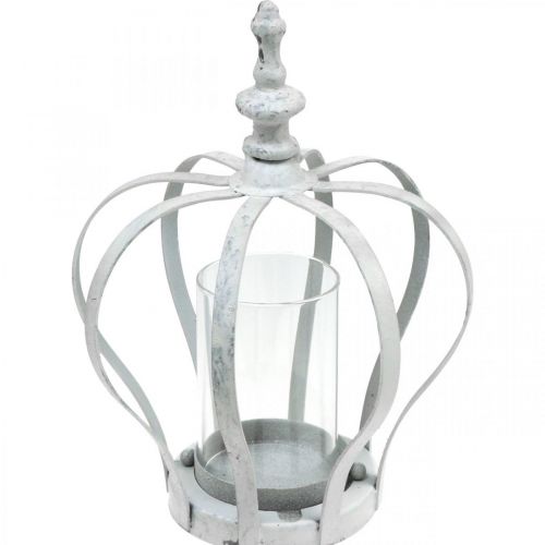 Floristik24 Vind lys krone, metal dekoration i vintage stil, hvid shabby chic Ø14cm H19cm