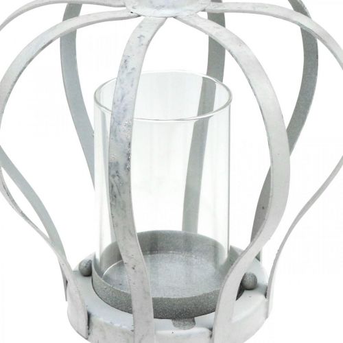 Floristik24 Vind lys krone, metal dekoration i vintage stil, hvid shabby chic Ø14cm H19cm