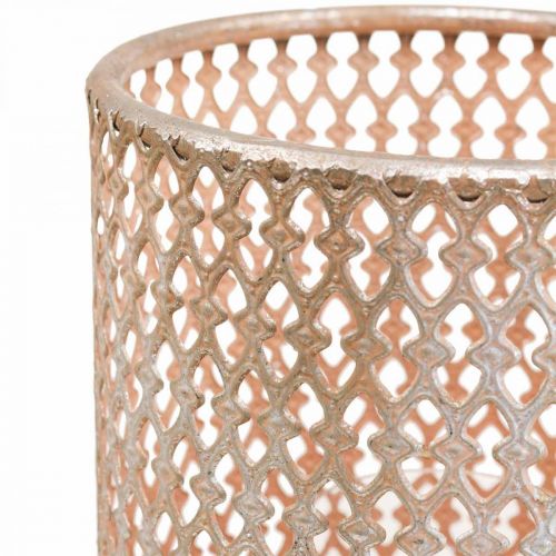 Lanterne metal lysestage glas sølv pink Ø18cm H27cm