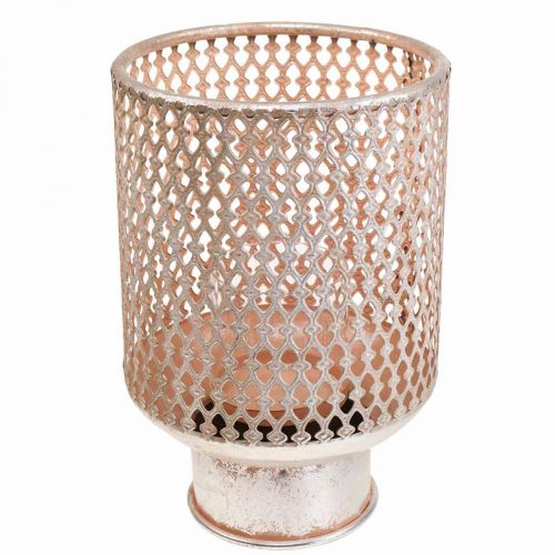 Artikel Lanterne metal lysestage glas sølv pink Ø18cm H27cm