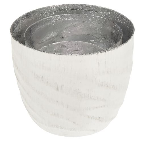 Artikel Lanterne metal hvid sølv fyrfadsstage Ø8/10/12,5 cm sæt med 3 stk