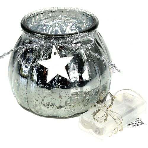 Floristik24 Sølv lanterne med LED lys Ø11cm H10cm
