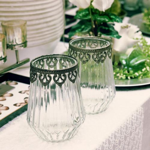 Floristik24 Lanterne vintage, lysglas med metaldekoration Ø11,5cm H15cm