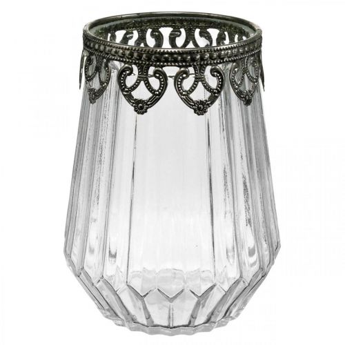 Floristik24 Lanterne vintage, lysglas med metaldekoration Ø11,5cm H15cm