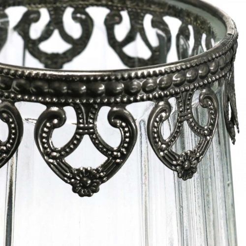 Floristik24 Lanterne vintage, lysglas med metaldekoration Ø11,5cm H15cm