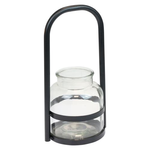 Lanterne metal glas dekoration sort klar håndtag Ø14,5cm