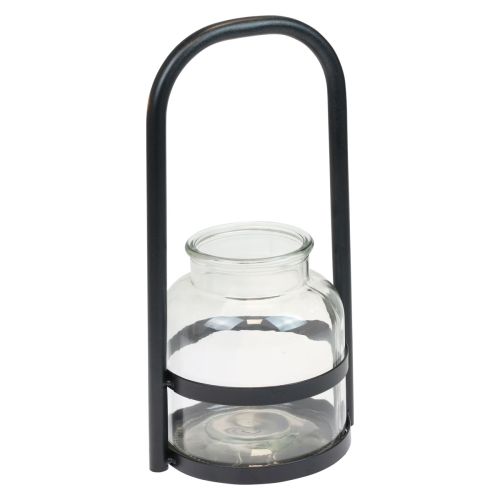 Floristik24 Lanterne metal glas dekoration sort klar håndtag Ø14,5cm