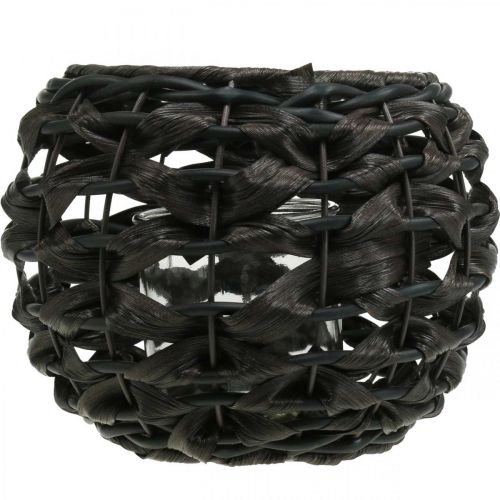 Artikel Lanterne flettet sort, brunt rattan lysglas Ø23cm H18cm