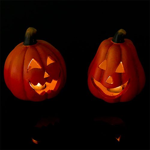Floristik24 Lanterne græskar med LED orange 10 cm 4stk
