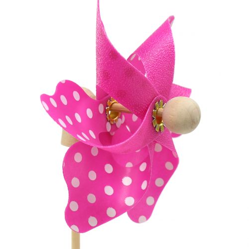 Floristik24 Dekorativ vindmølle med prikker pink Ø8cm 12p