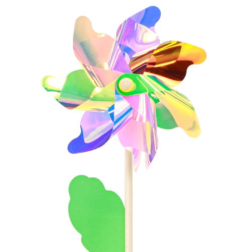 Floristik24 Pinwheel Blomst med Blad Vindmølle Iriserende Farver Ø24cm 2stk