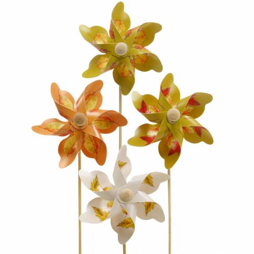 Dekorative vindmøller med efterårsbladmotiv orange / hvid / grøn L27,5 Ø22cm 12stk