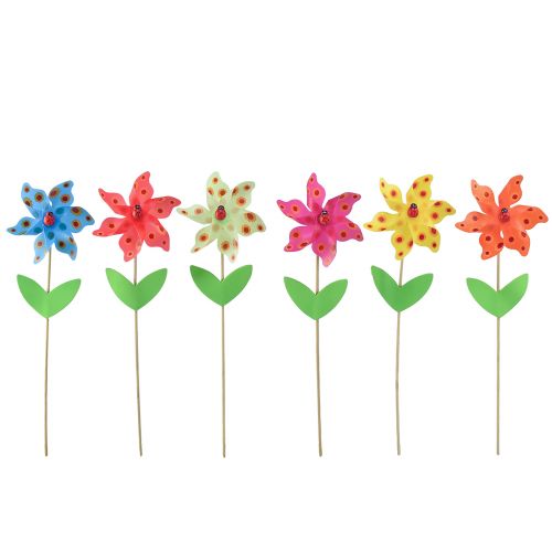 Floristik24 Pinwheel mariehøne på blomstervindmølle Ø8,5cm H28cm 6stk
