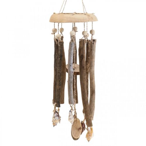 Træ vindklokke, skaller maritim dekoration natur Ø14cm H40cm