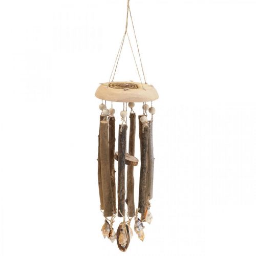 Floristik24 Træ vindklokke, skaller maritim dekoration natur Ø14cm H40cm