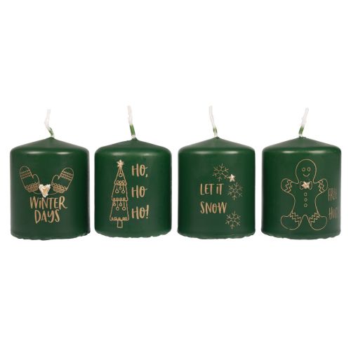 Artikel Julelys stearinlys julegrønt Ø5cm H6cm 4 stk