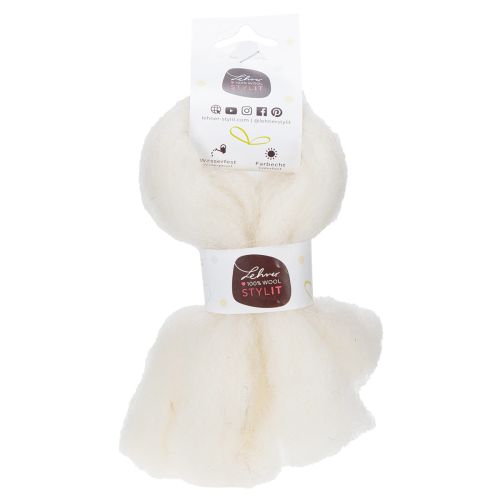 Artikel Uldsnor, hvidt uldbånd, 2m, dekorativ uld til kreative og indpakningsartikler