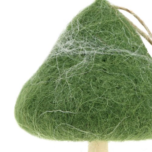 Artikel Dekorativ bøjle champignon træ / filtgrøn Ø5cm-Ø10cm H9cm 8stk