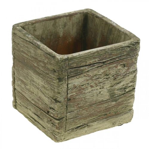 Floristik24 Plantepotte firkantet 9,5x9,5cm betonplanter træ look