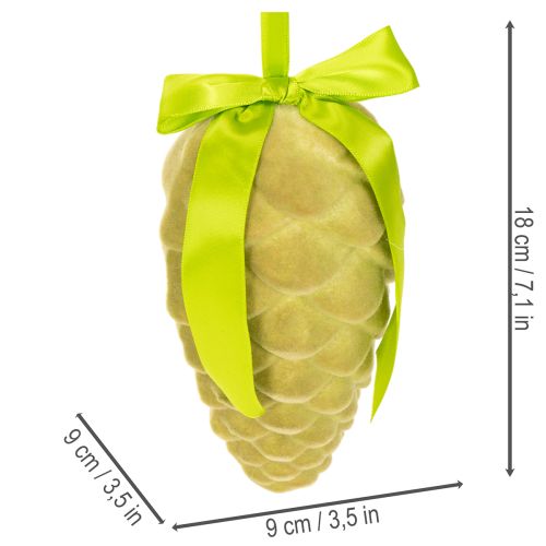 Dekorative kogler til ophæng, flockede kogler med bånd og sløjfe, 18 cm, 3 stk. | Floristik24.dk