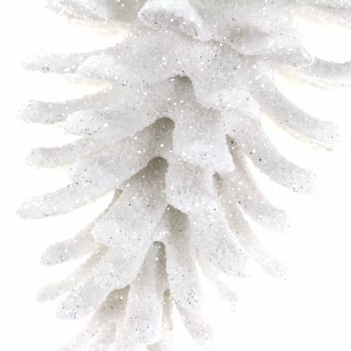 Artikel Juletræspynt kogler hvid glitter 9cm x 4,5cm 6stk