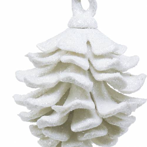 Floristik24 Juletræspynt kogler hvid glitter 9cm 6stk