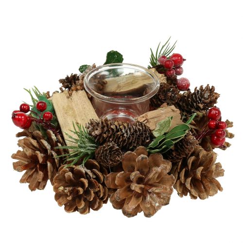 Lysarrangement med kogler natur 19cm