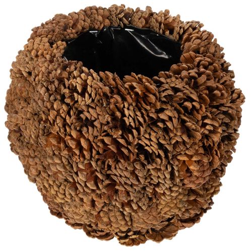 Dekorativ plantekasse med kogler, naturligt look, 27 cm. Rund koglepotte, naturbrun, lavet af kogler, 27 cm x 22 cm. købe | Floristik24.dk