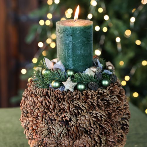 Dekorativ plantekasse med kogler, naturligt look, 27 cm. Rund koglepotte, naturbrun, lavet af kogler, 27 cm x 22 cm. | Floristik24.dk