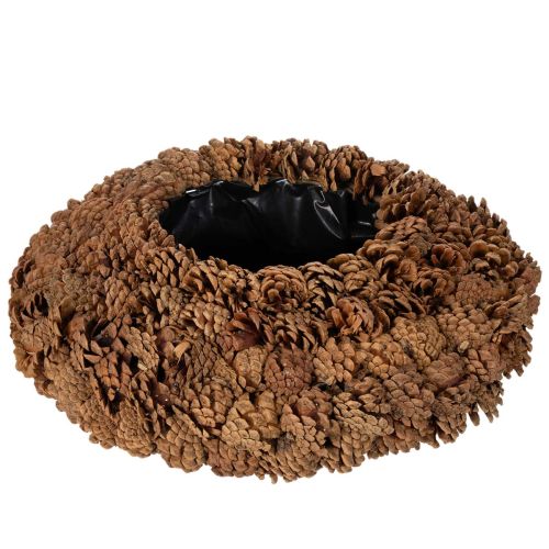 Rund koglepotte som plantekasse, 38 cm; rund koglepotte, naturbrun, lavet af kogler, 38 cm x 14 cm