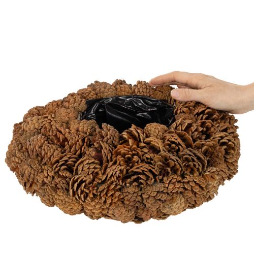 Rund koglepotte som plantekasse, 38 cm; rund koglepotte, naturbrun, lavet af kogler, 38 cm x 14 cm | Floristik24.dk
