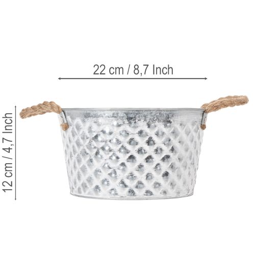 Zinkskål, dekorativ skål, metal med rebhåndtag, Ø22cm H12cm | Floristik24.dk