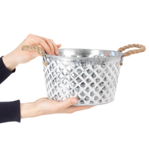 Zinkskål, dekorativ skål, metal med rebhåndtag, Ø22cm H12cm | Floristik24.dk