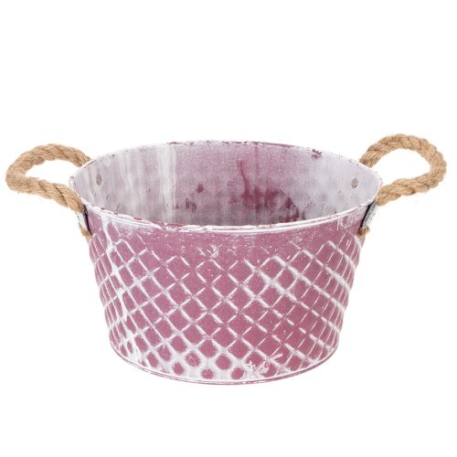 Zinkskål, diamantformet med rebhåndtag, violet og hvidvasket, Ø24,5 cm H14 cm købe | Floristik24.dk