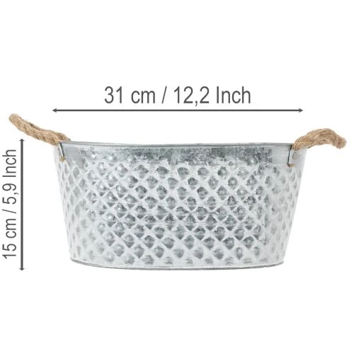 Stor oval zinkskål, 31 cm x 20 cm, H15 cm | Floristik24.dk
