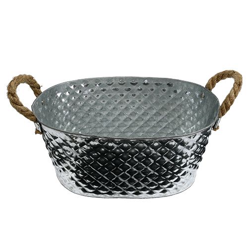 Artikel Zink skål oval med reb håndtag 27cm x 17,5cm H12cm