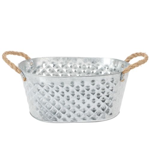 Oval zinkskål med rebhåndtag, 27 cm x 17,5 cm, H12 cm købe | Floristik24.dk