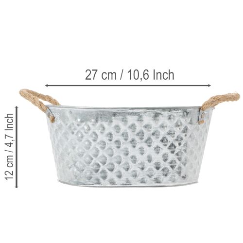 Oval zinkskål med rebhåndtag, 27 cm x 17,5 cm, H12 cm | Floristik24.dk