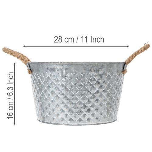 Rund zinkskål med rebhåndtag Ø28cm H16cm | Floristik24.dk