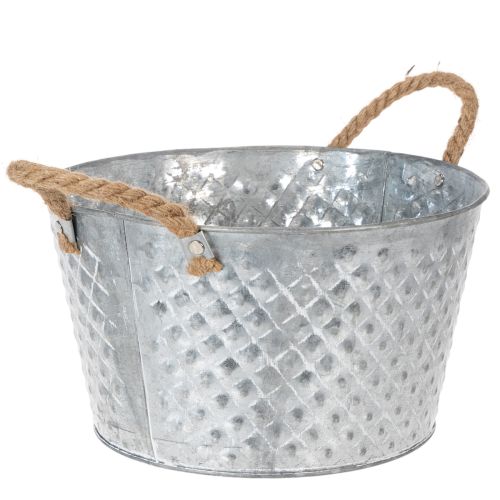 Rund zinkskål med rebhåndtag Ø28cm H16cm | Floristik24.dk