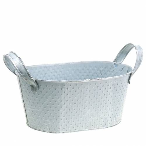 Zinkskål oval lysegrå vasket 27x18cm H12cm | Floristik24.dk