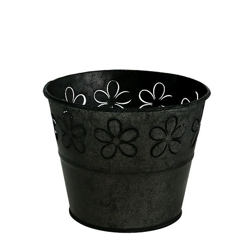 Floristik24 Zinkpotte sort med blomster Ø10cm H8cm